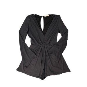Lush Gray Long Bell Sleeve Romper